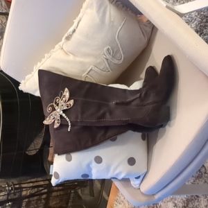 Dolce Vita Over the Knee Boots Grey Suede Women's Western Whipstitch Almond Toe